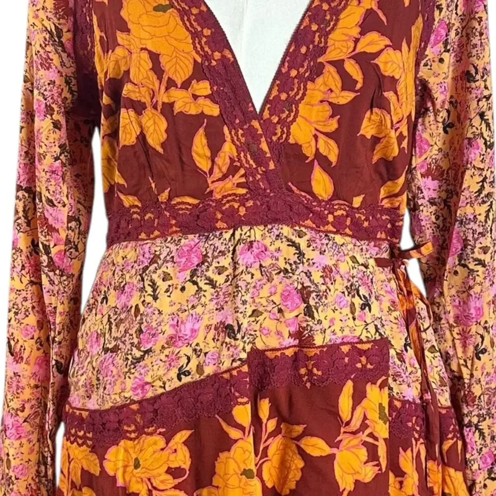 Free People Bohemian Retro 70s Gypsy Floral Tilda Maxi Dress Size Medium - Picture 6 of 8